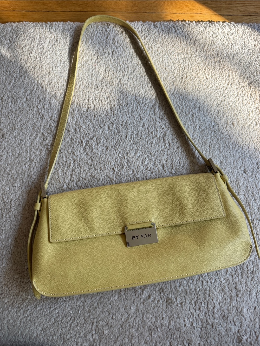 BY FAR Lemon Yellow Pebbled Leather Shoulder Bag